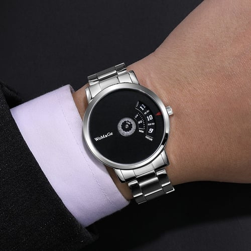 ساعة رجالية باللون الفضي ومينا اسود من ويماج