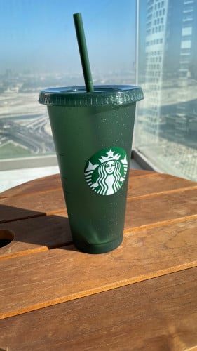 كوب ستاربكس اخضر غامق لامع 700 مل