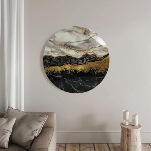 لوحة جدارية محاكاة للرخام اسود و ذهبي خشبية مصنوعة...