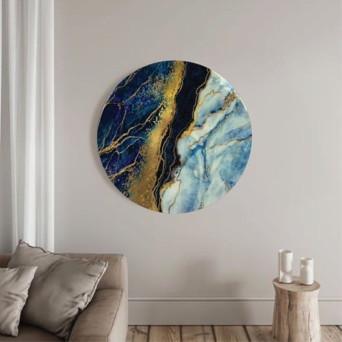 لوحة جدارية محاكاة الرخام ازرق مصنوعة يدويا