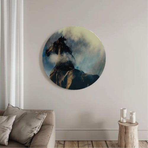 لوحة جدارية خيل مع الغيوم خشبية مصنوعة يدويا