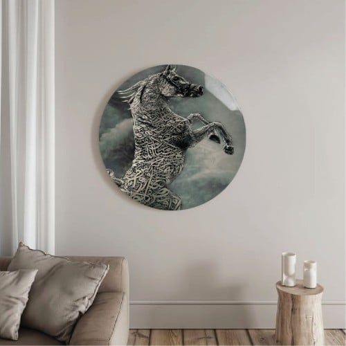 لوحة جدارية خيل مرسوم بالخط العربي خشبية مصنوعة يد...