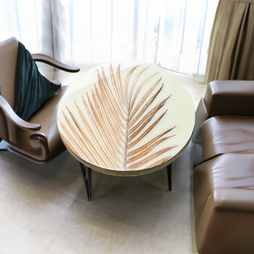 طاولة خدمة سعف النخيل ذهبي خشبية مصنوعة يدويا