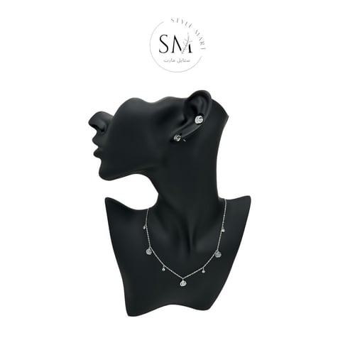 سلسال وحلق من قوتشي 3 Gucci فضي