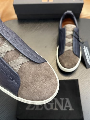 حذاء رجالي زينيا تربيل ستيتش جلد شامواه رصاصي وبني