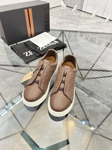 حذاء رجالي زينيا تربيل ستيتش جلد بني