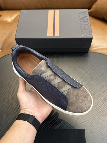 حذاء رجالي زينيا تربيل ستيتش جلد شامواه رصاصي وبني