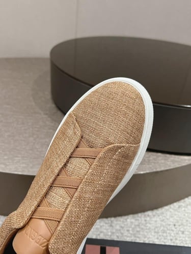 حذاء رجالي زينيا تربيل ستيتش قماش وجلد بني فاتح