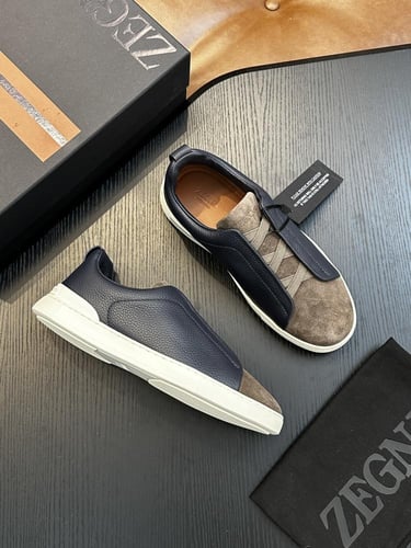 حذاء رجالي زينيا تربيل ستيتش جلد شامواه رصاصي وبني