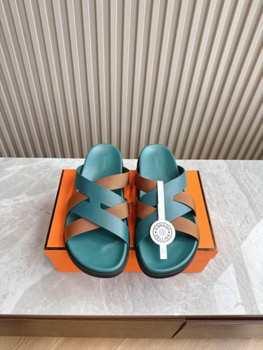 صندل هيرمز كازمير رجالي بني وتركواز