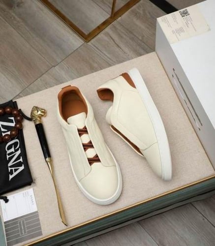 حذاء رجالي زينيا تربيل ستيتش جلد سكري وبني