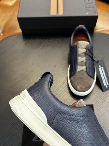 حذاء رجالي زينيا تربيل ستيتش جلد شامواه رصاصي وبني