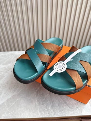 صندل هيرمز كازمير رجالي بني وتركواز