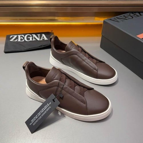 حذاء رجالي زينيا تربيل ستيتش جلد بني غامق