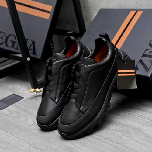 حذاء رجالي زينيا تربيل ستيتش مونتي جلد أسود