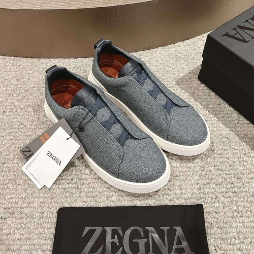 حذاء رجالي زينيا تربيل ستيتش قماش وجلد بني فاتح