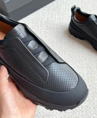 حذاء رجالي زينيا تربيل ستيتش مونتي جلد أسود