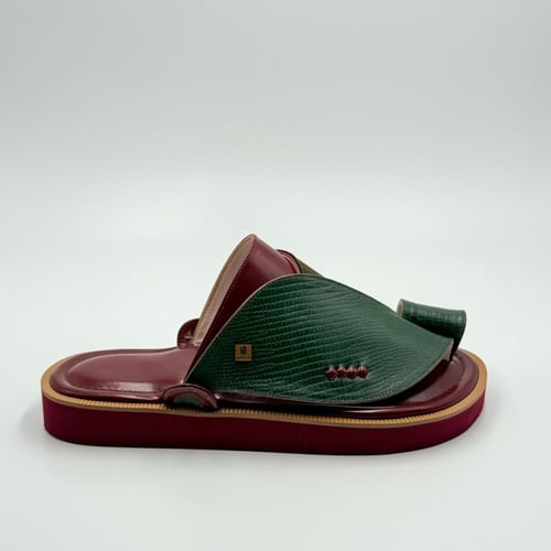 حذاء جلد سحليه طبيعي مطبوع مع مشد شامواه اخضر