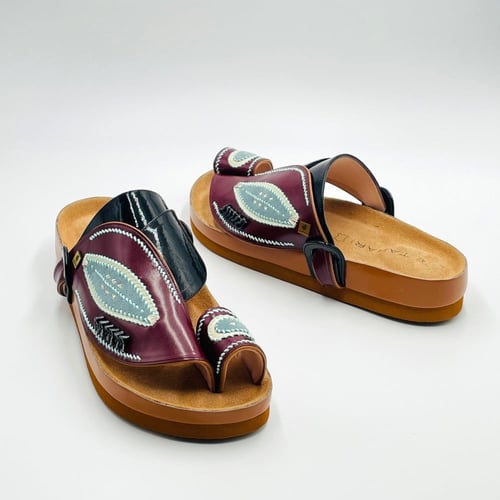 حذاء ربل طبي مطرز صوف كتان مع زري فضي