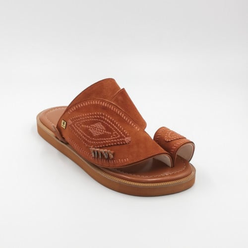 حذاء جلد شامواه طبيعي مطرز صوف كتان