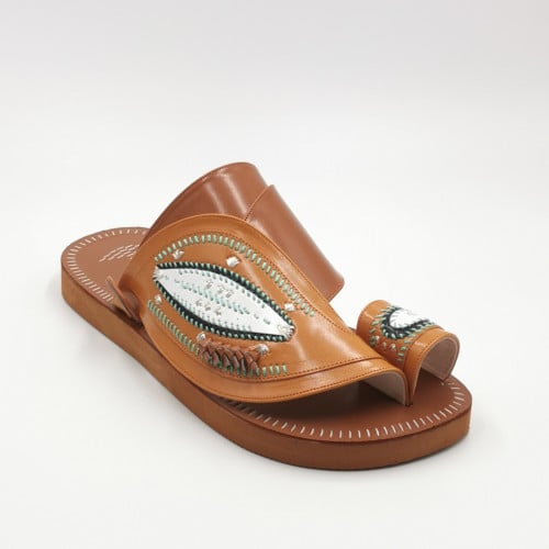 حذاء مطرز زري فضي مع صوف كتان