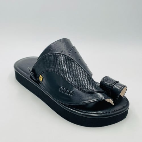 حذاء لون اسود مكس جلد سحليه مع ساده مشد جلد نعام