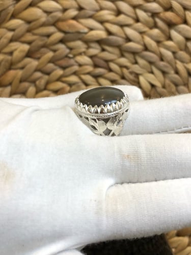 خاتم الفضة عقيق يمني مُجزع طولي مميز ونادر صياغة ح...