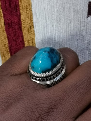 خاتم الفضة بحجر فيروز نيشابوري ايراني بصياغة عباسي...