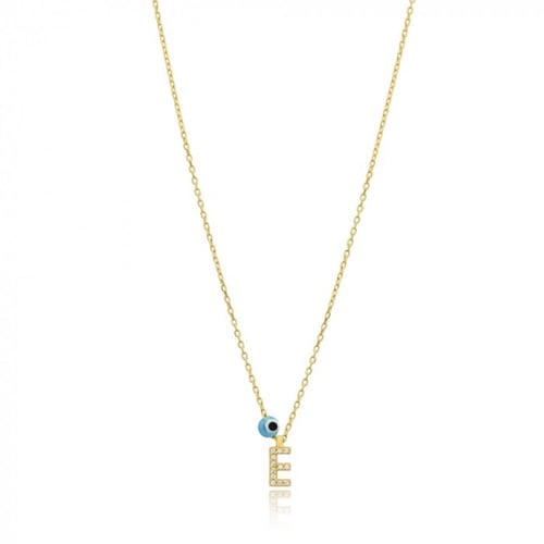 قلادة جذابة وبراقة بلمعة الذهب مزينة بحرف E والخرز...