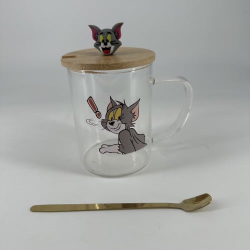 كاس شفاف بغطاء توم