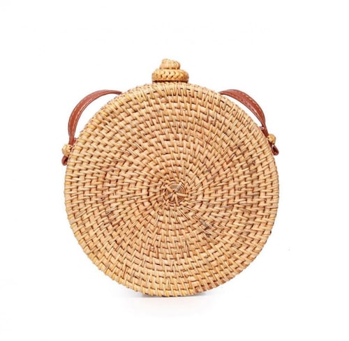 شنطة خوص دائريه بسير جلد