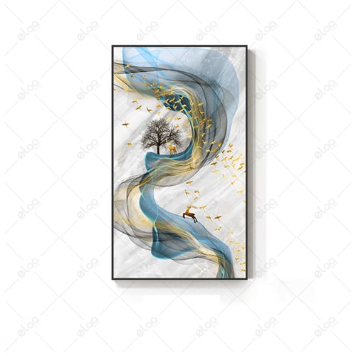 لوحات فن تجريدي فراشات و حصان باللون الذهبي