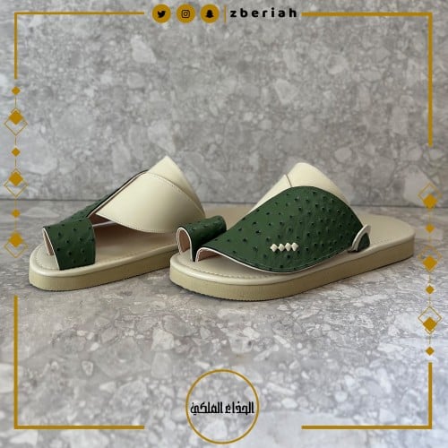 حذاء سكري مع جلد نعام زيتي