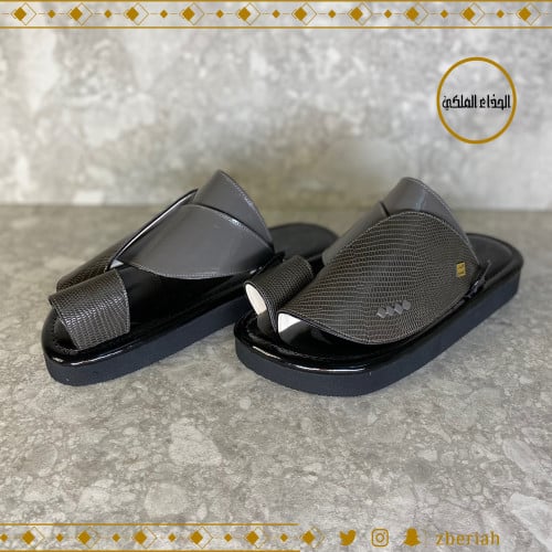 حذاء اسود - رصاصي لامع مع جلد سحليه رصاصي