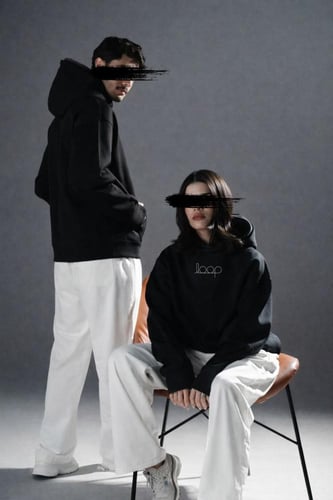 هودي دبل كاب اسود كاب رمادي