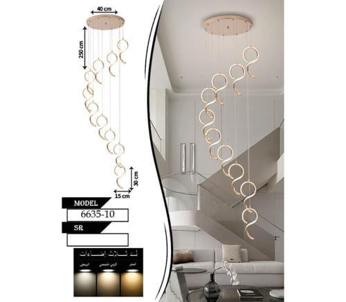 ثريا درج طويلة إضاءة LED حديثة | ثريا سقف معلقة بـ...