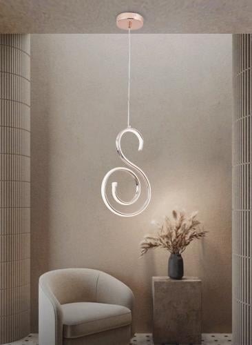 ثريا علاقي مفرد LED - ذهبي، شكل S، طول السلك 120 س...