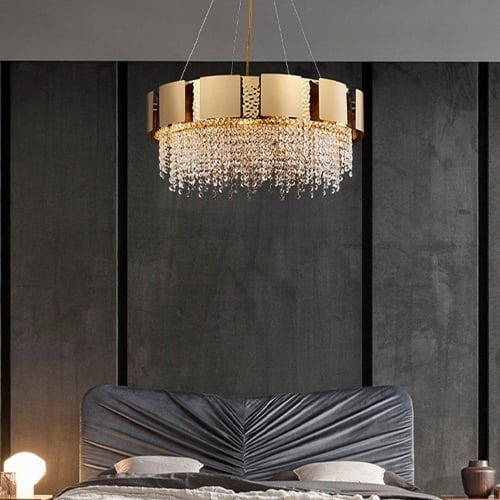 ثريا دائرية ذهبية كريستال استايل اوروبي مع صدف ذهب...