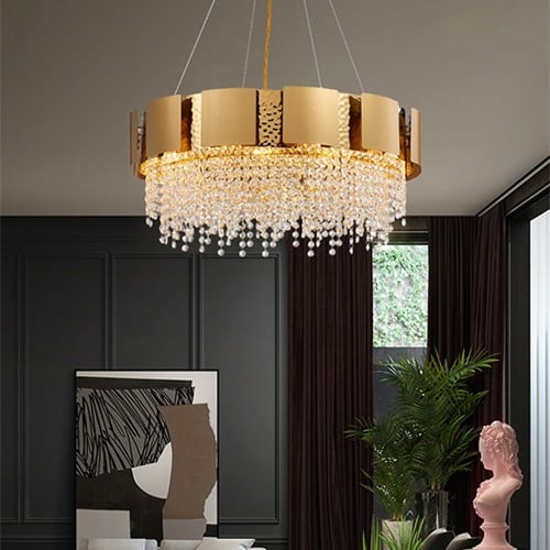 ثريا دائرية ذهبية كريستال استايل اوروبي مع صدف ذهب...