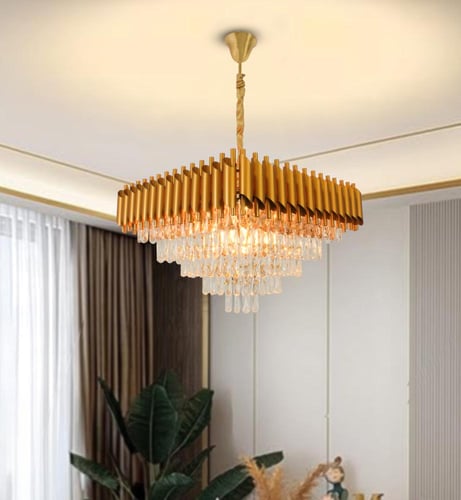 ثريا كريستال 8011 استايل اوروبي شكل مربع - ذهبي من...