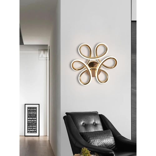 أبليك جداري مودرن، لون ذهبي ، تصميم عصري، إضاءة LE...