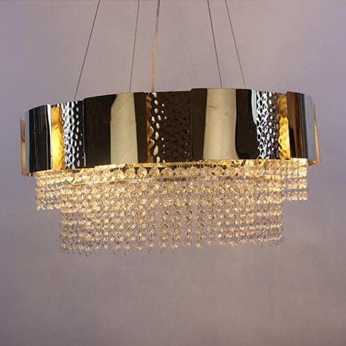 ثريا دائرية ذهبية كريستال استايل اوروبي مع صدف ذهب...