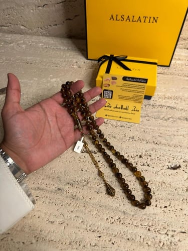 سبحه كهرمان حر شوائب طبيعية مع شكة استنلس استيل نف...