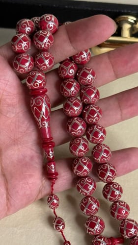 مسباح من كرات بولينق صب قديم منقوش يدوي فضة