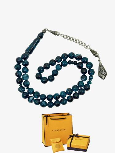 سبحة ازرق غامق مشخط رخامي بكلايت مع شكة استنلس است...