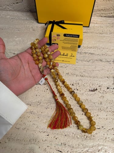 سبحه كهرمان حر شوائب طبيعية مع شكة تفاصل يدوي