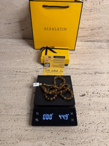 سبحه كهرمان حر شوائب طبيعية مع شكة استنلس استيل نف...