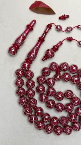 مسباح من كرات بولينق صب قديم منقوش يدوي فضة