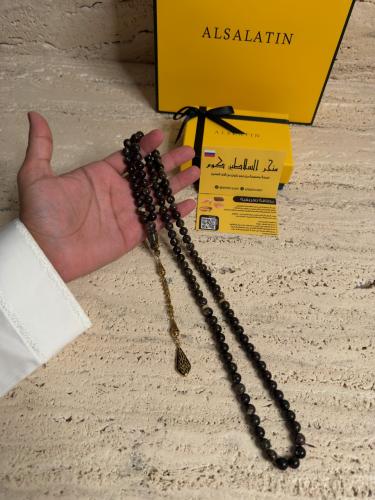 سبحه كهرمان حر شوائب طبيعية مع ستيل ذهبي