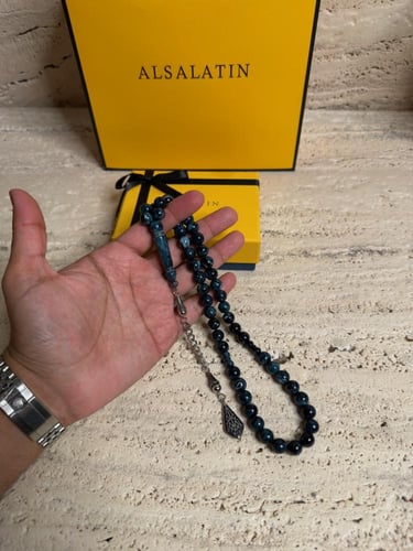 سبحة ازرق غامق مشخط رخامي بكلايت مع شكة استنلس است...